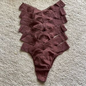 (6) Hanky Panky Daily Lace Signature Rise Thong Panties in Dusty Rose ONE SIZE